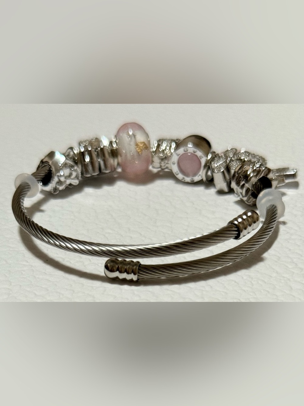 Stainless Steel Charm Bracelet with Pink Accents in Silver-tone - Picture 8 of 9